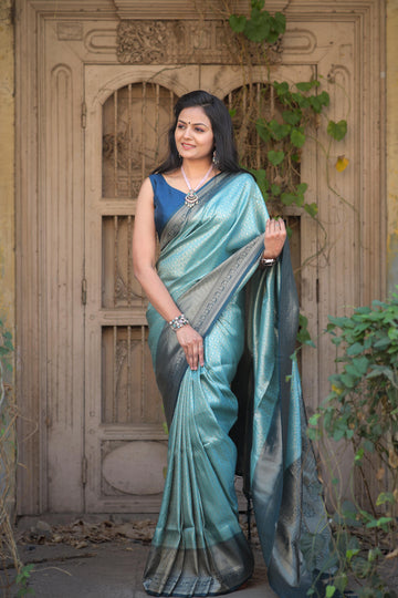 Aqua Blue Soft Silk Saree