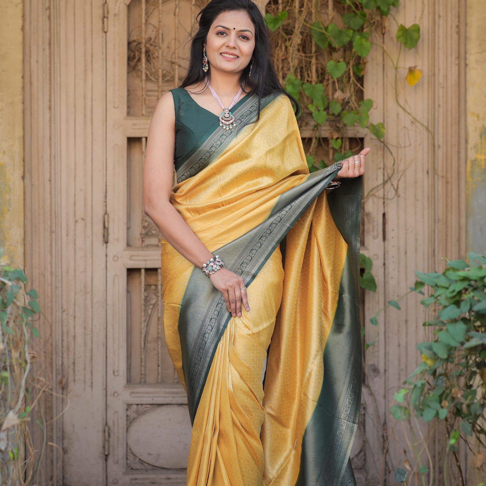 Mustard Yellow Soft Silk Saree