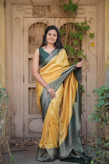 Mustard Yellow Soft Silk Saree