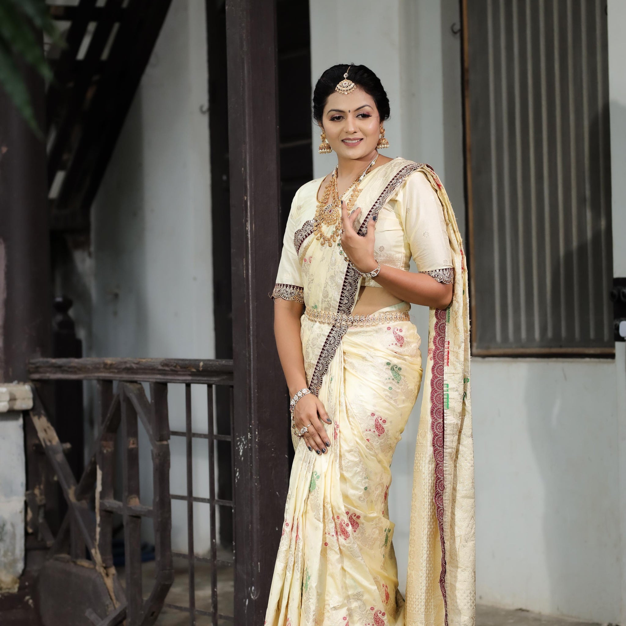 Cream Dola Silk Saree