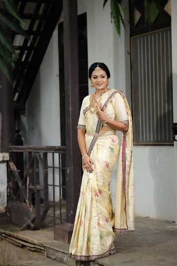 Cream Dola Silk Saree