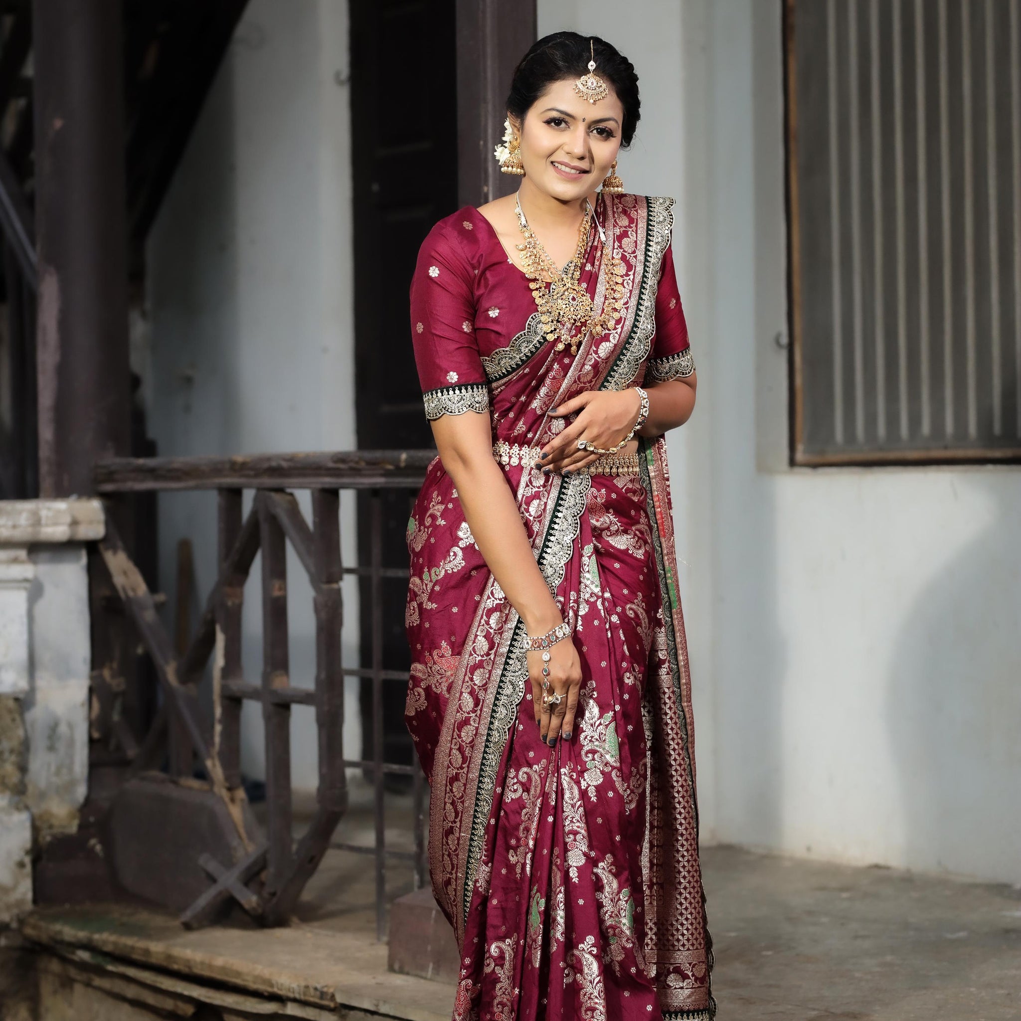 Maroon Dola Silk Saree