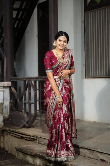 Maroon Dola Silk Saree