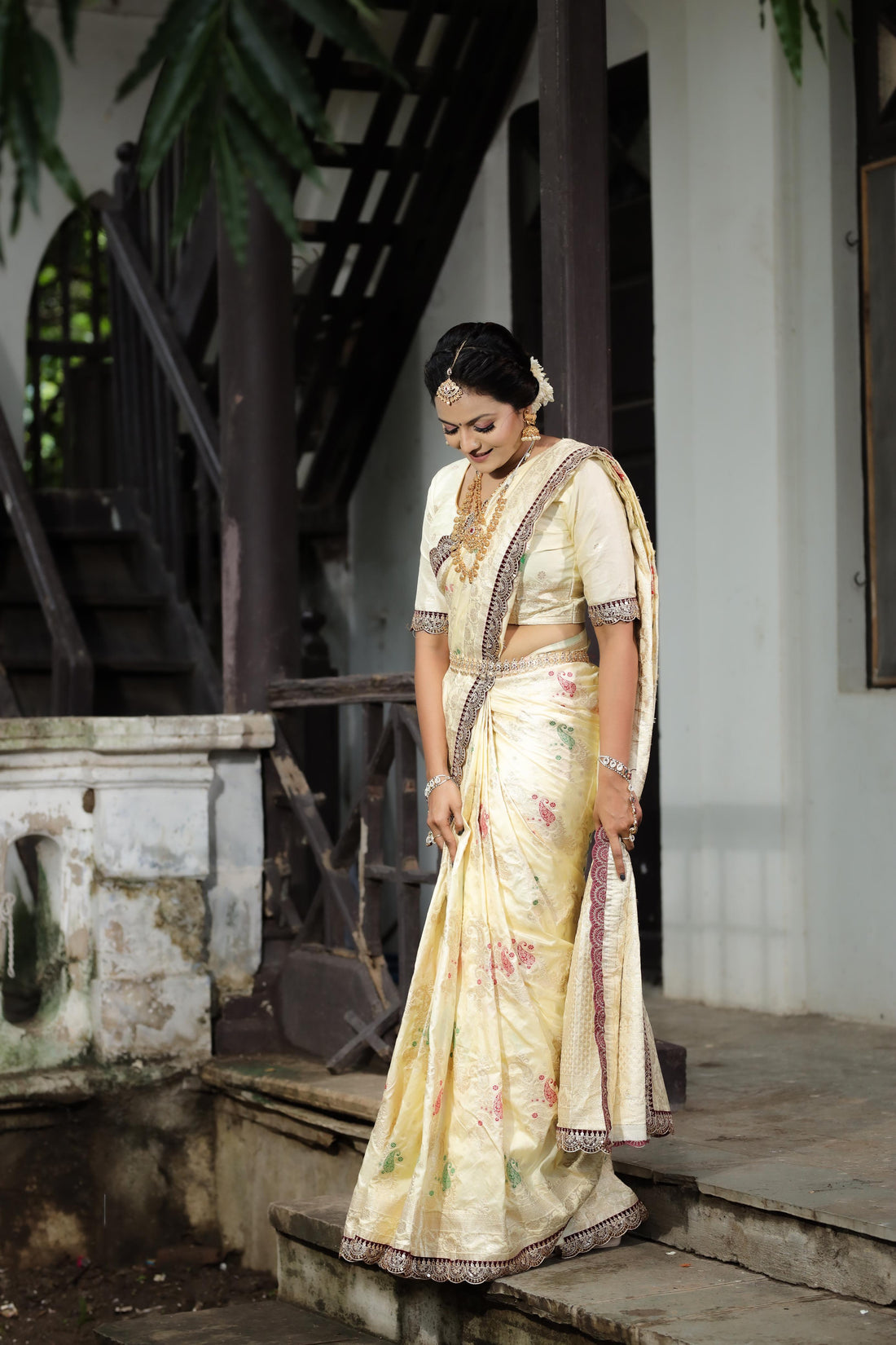 Cream Dola Silk Saree