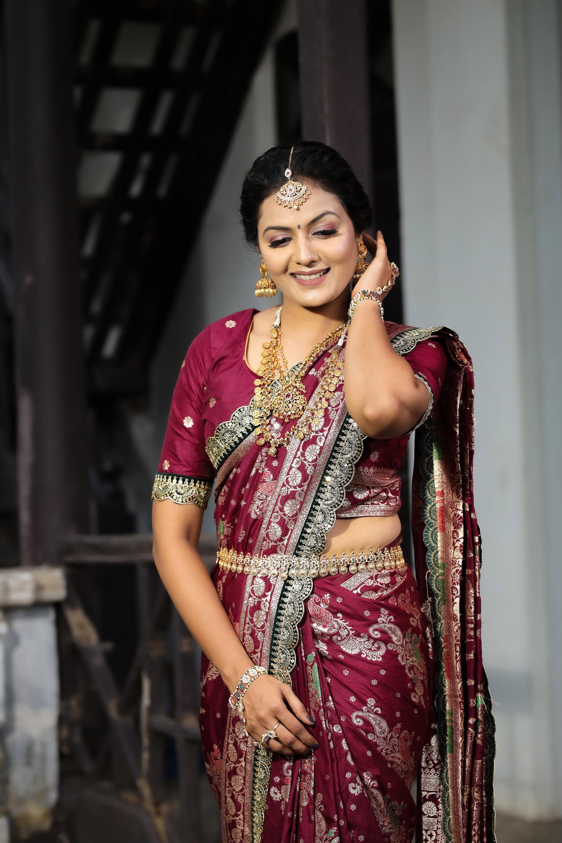 Maroon Dola Silk Saree