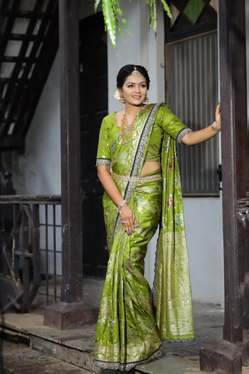 Olive Green Dola Silk Saree