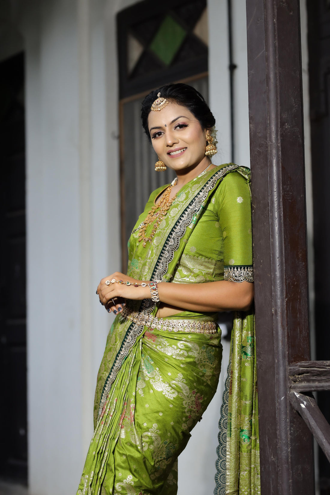 Olive Green Dola Silk Saree