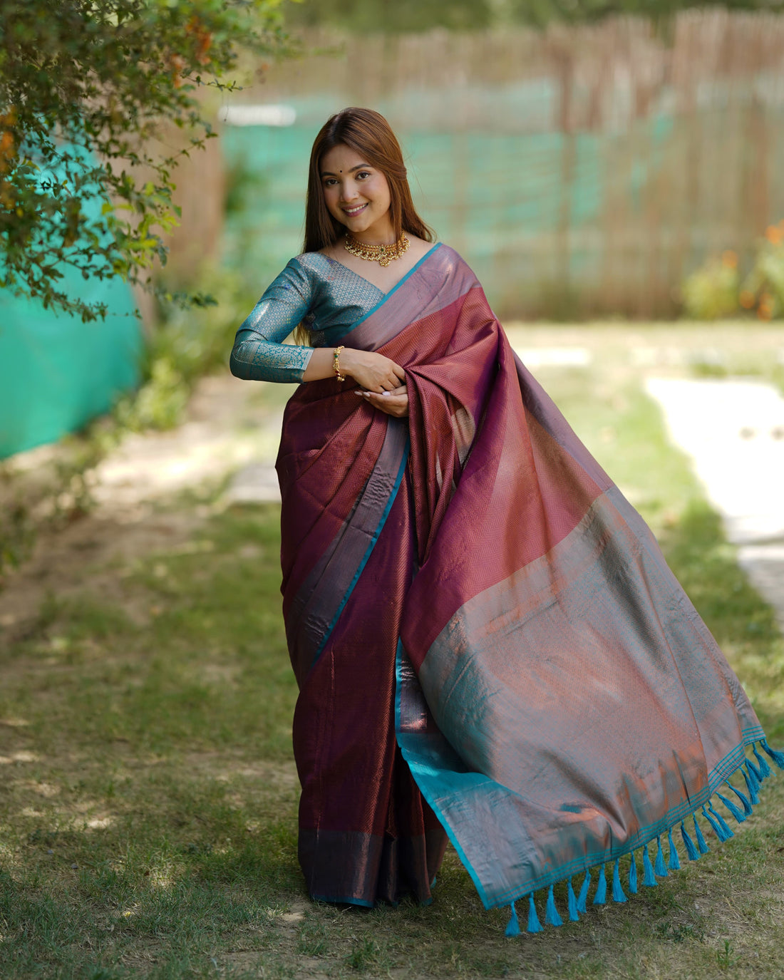 Maroon Kubera Pattu Kanjivaram Silk Saree