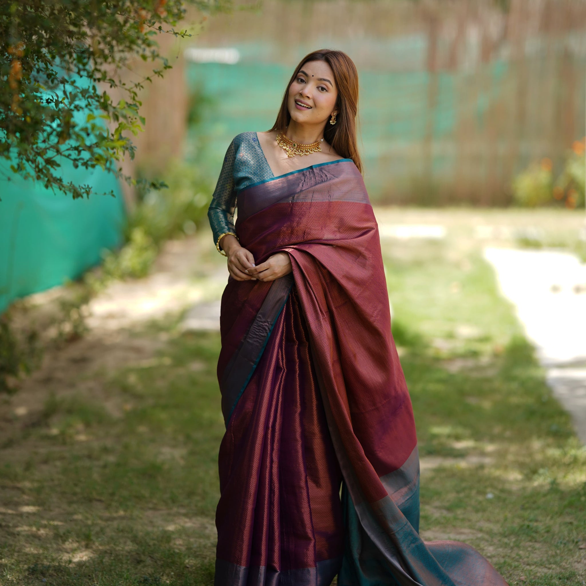 Maroon Kubera Pattu Kanjivaram Silk Saree