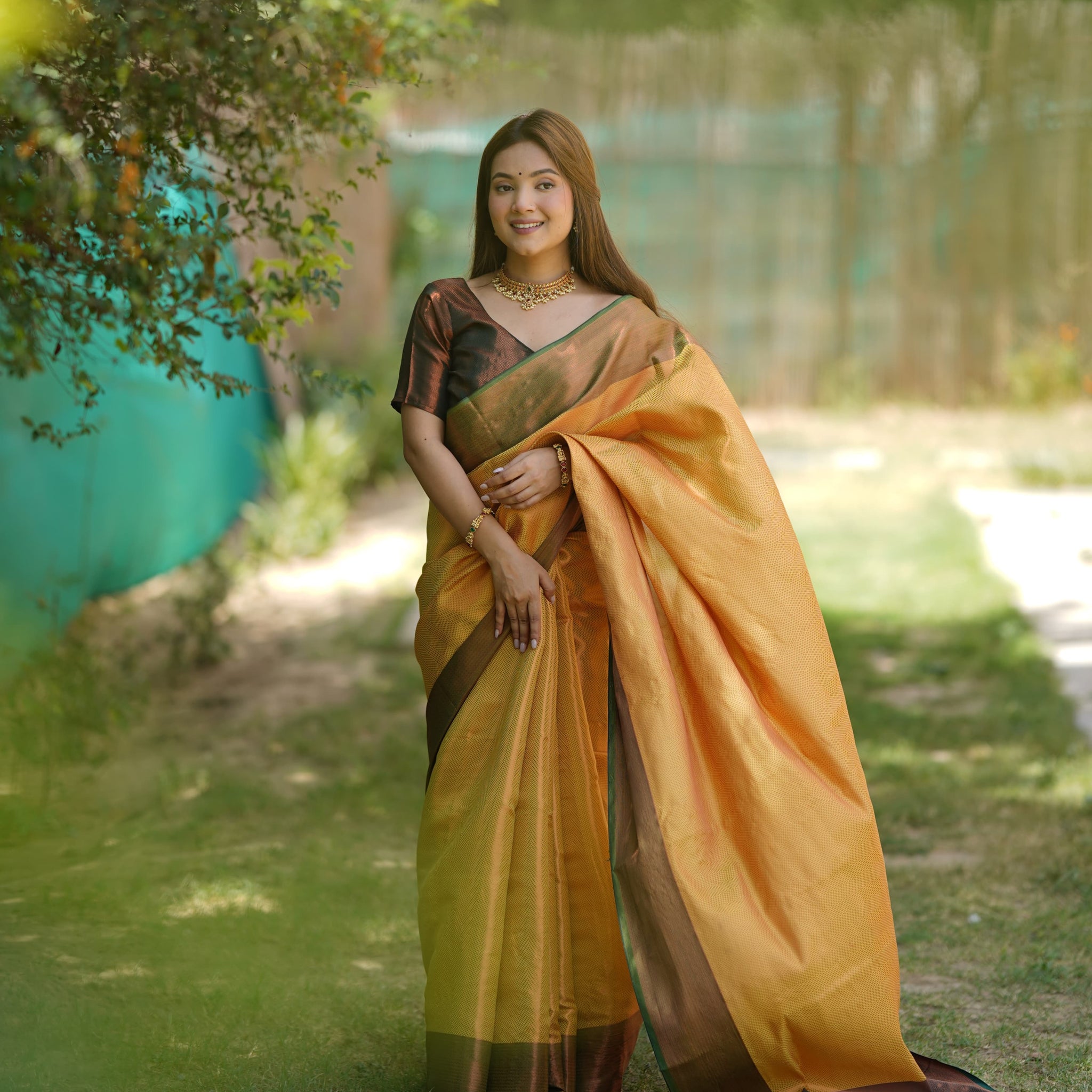 Mustard Yellow Kubera Pattu Kanjivaram Silk Saree