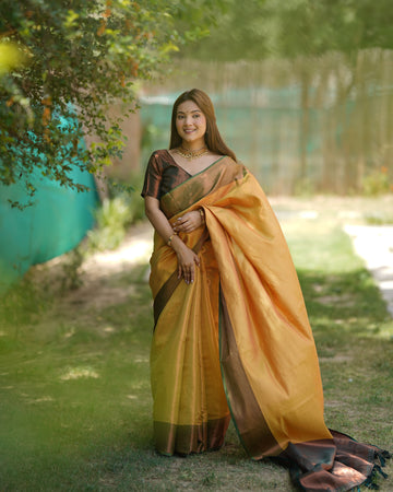 Mustard Yellow Kubera Pattu Kanjivaram Silk Saree