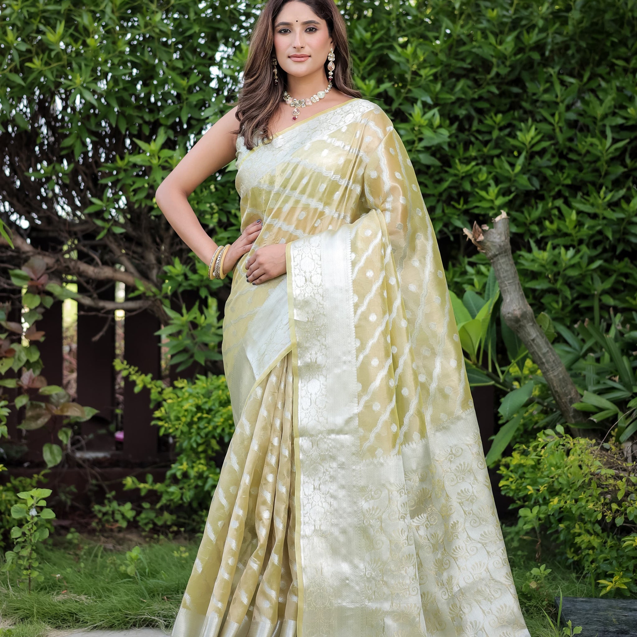 Pista Green Banarasi Glass Tissue Saree