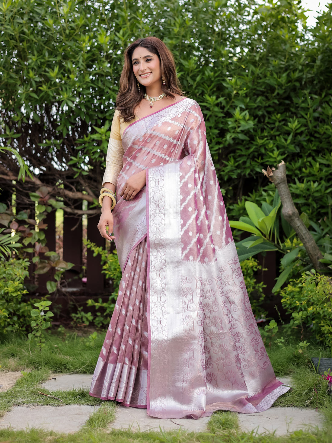 Dusty Pink Banarasi Glass Tissue Saree