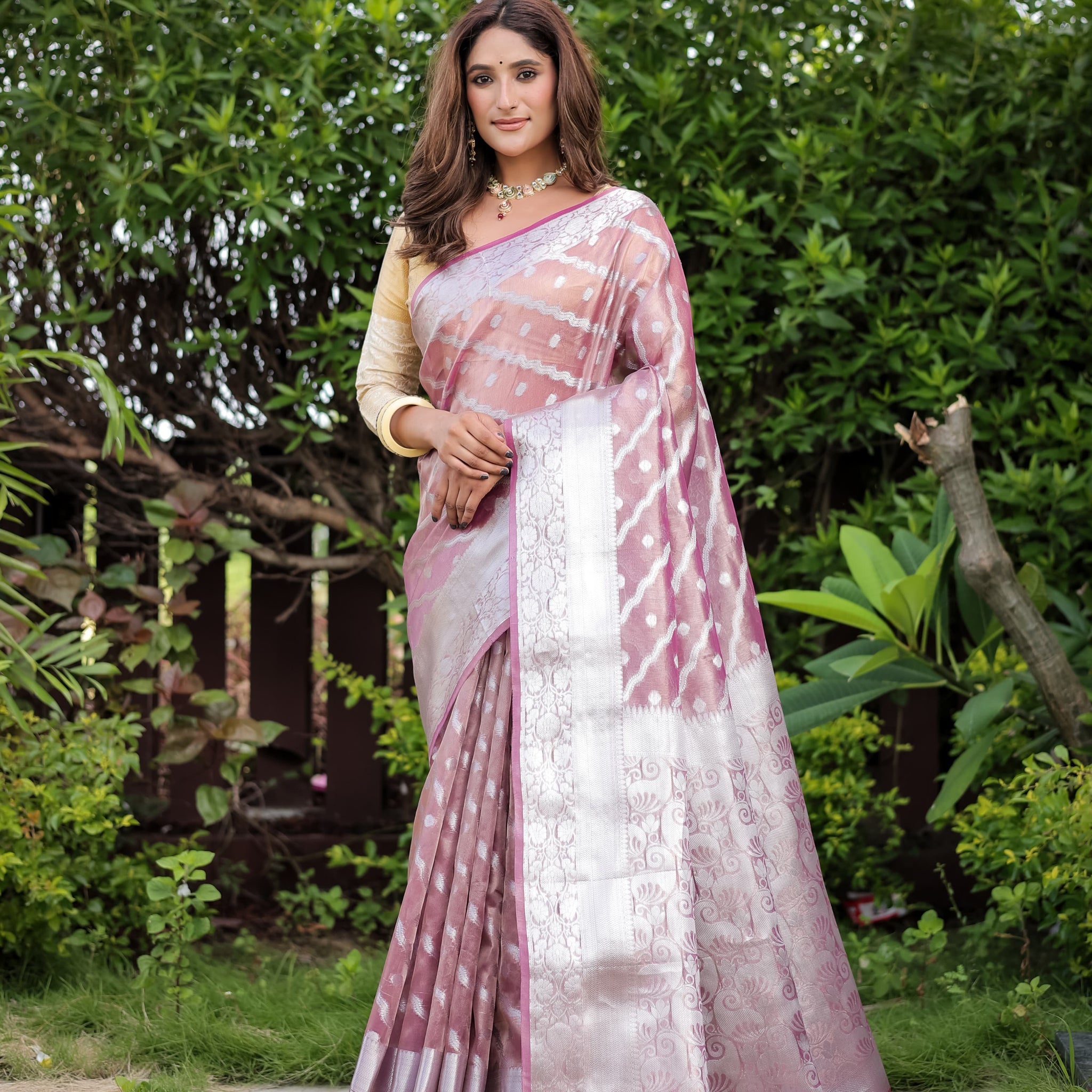 Dusty Pink Banarasi Glass Tissue Saree