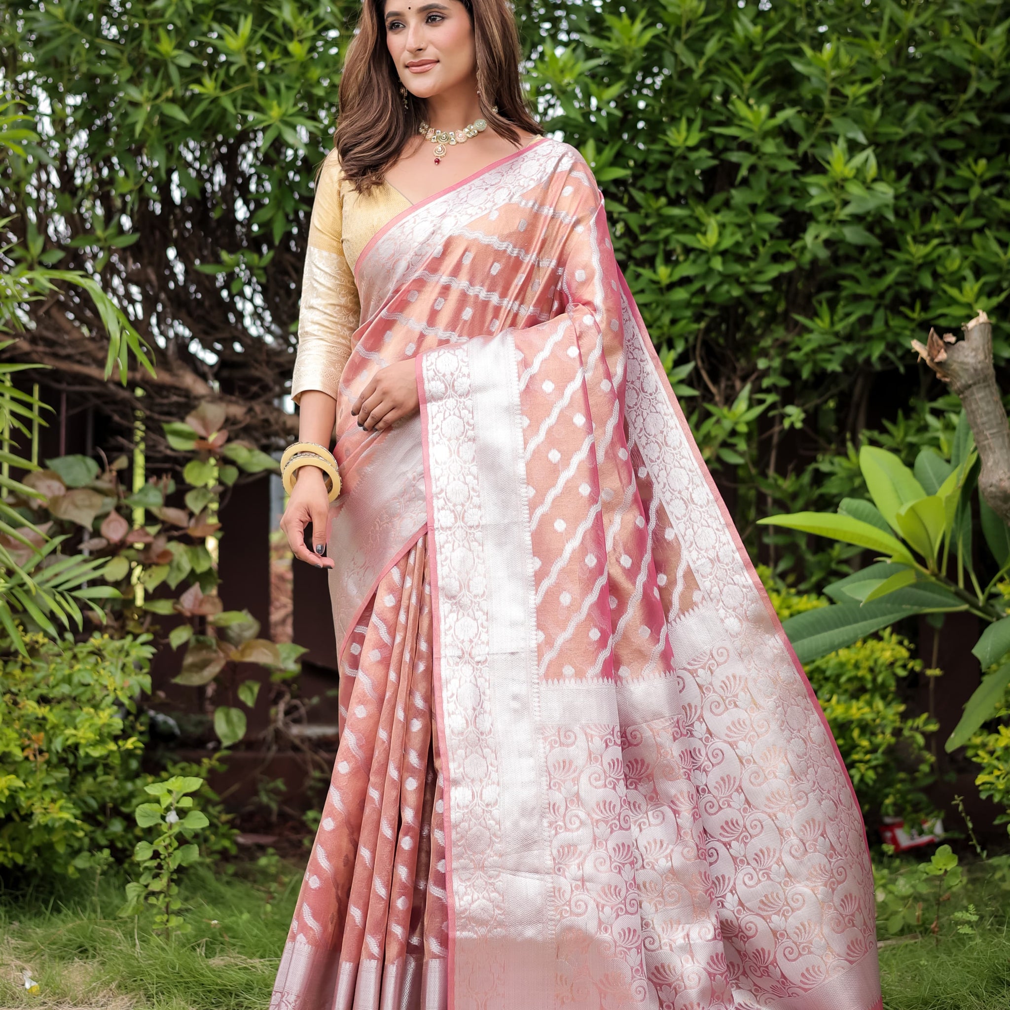 Peach Banarasi Glass Tissue Saree