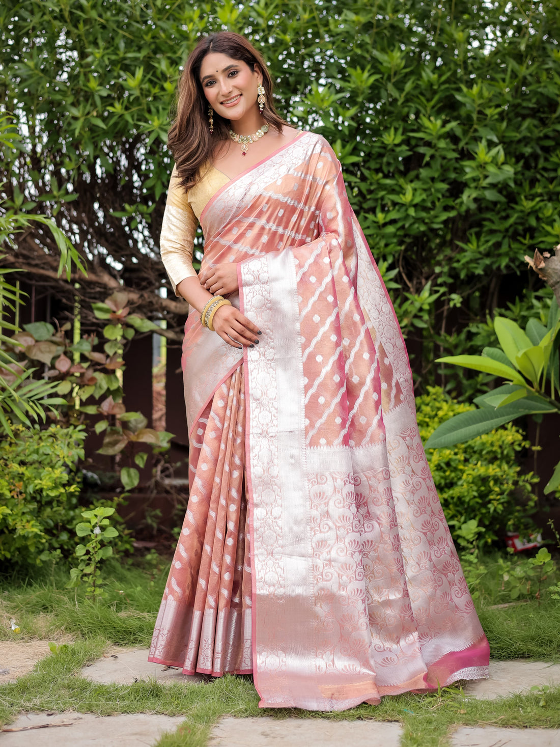 Peach Banarasi Glass Tissue Saree