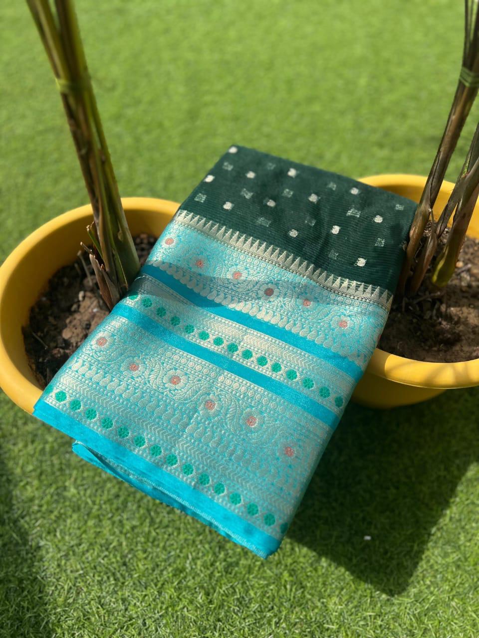 Pre- Draped Dark Green Banarasi Warm Silk saree