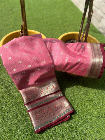 Pre- Draped pink Banarasi Warm Silk saree