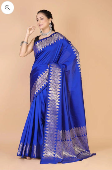 Pre-Draped Blue Katan Silk Banarasi  Saree