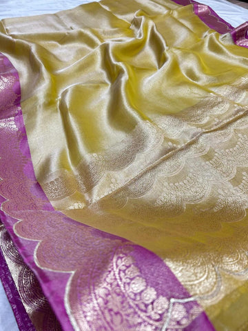 Pre-Draped Yellow Banarasi Tissue Silk Saree