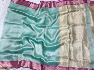 Pre-Draped Sea Green Banarasi Tissue Silk Saree