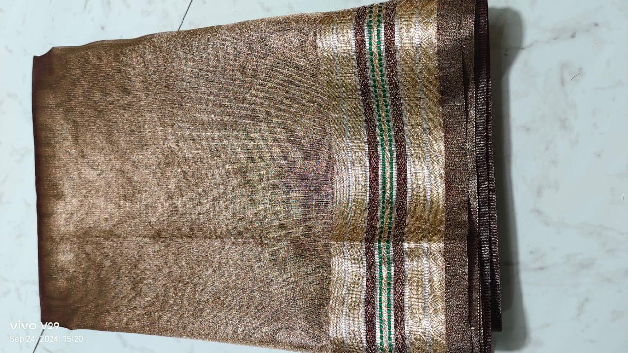 Pre-Draped Brown Banarasi Tissue Silk Saree