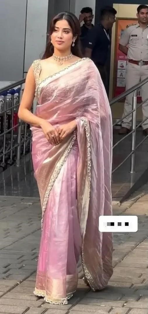 Pre-Draped Pink Banarasi Tissue Silk Saree