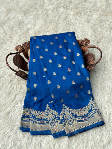 Pre Draped Blue Khadi Georgette Saree