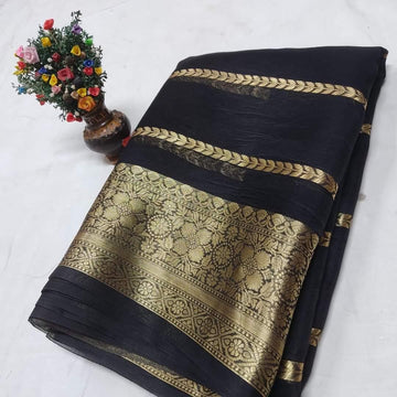 Pre-Draped Black Kora Organza Banarasi Silk Saree