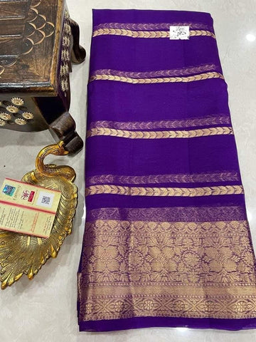 Pre-Draped Dark Violet Kora Organza Banarasi Silk Saree