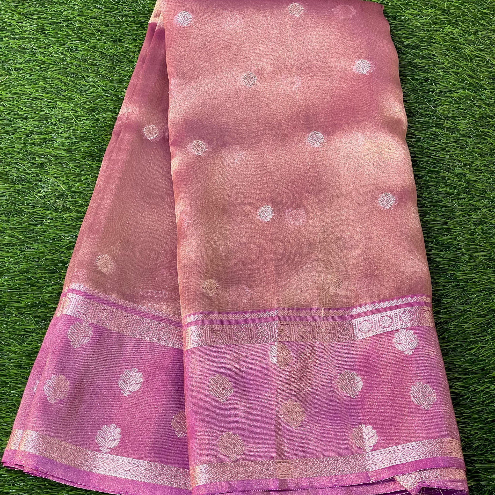 Pre-Draped peach Banarasi Tissue Silk Saree