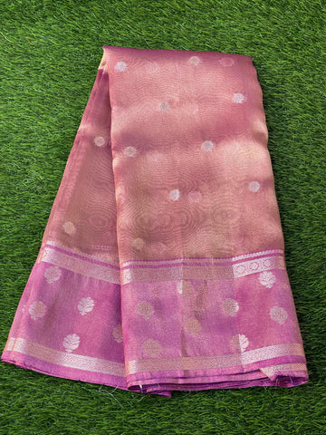 Pre-Draped peach Banarasi Tissue Silk Saree