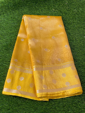 Pre-Draped Yellow Banarasi Tissue Silk Saree