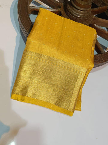 Pre Draped Yellow Tissue Katan Banarasi Soft Silk Saree