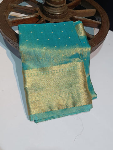 Pre Draped Sky Blue Tissue Katan Banarasi Soft Silk Saree