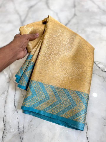 Pre Draped Beige Tissue Silk Saree