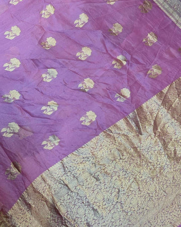 Pre-Draped Lavender Kora Organza Banarasi Silk Saree