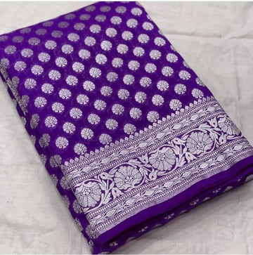 Pre-Draped Violet Katan Georgette Banarasi Soft Silk saree