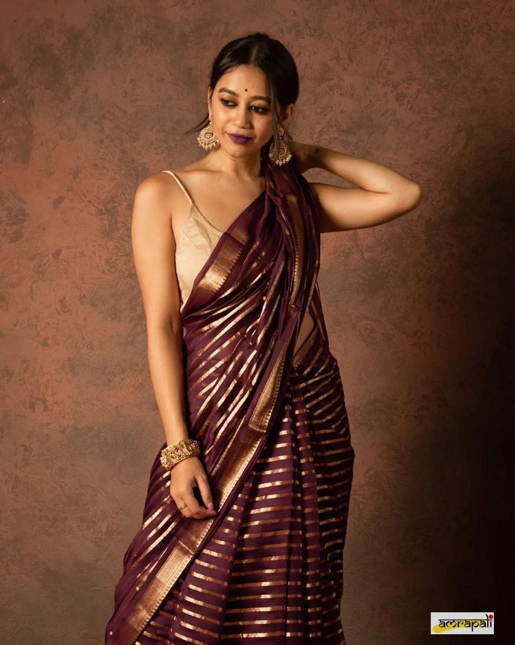 Pre-Draped Maroon Kora Organza Banarasi Silk Saree