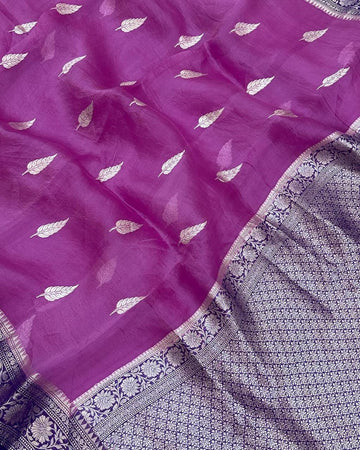 Pre-Draped Purple Kora Organza Banarasi Silk Saree