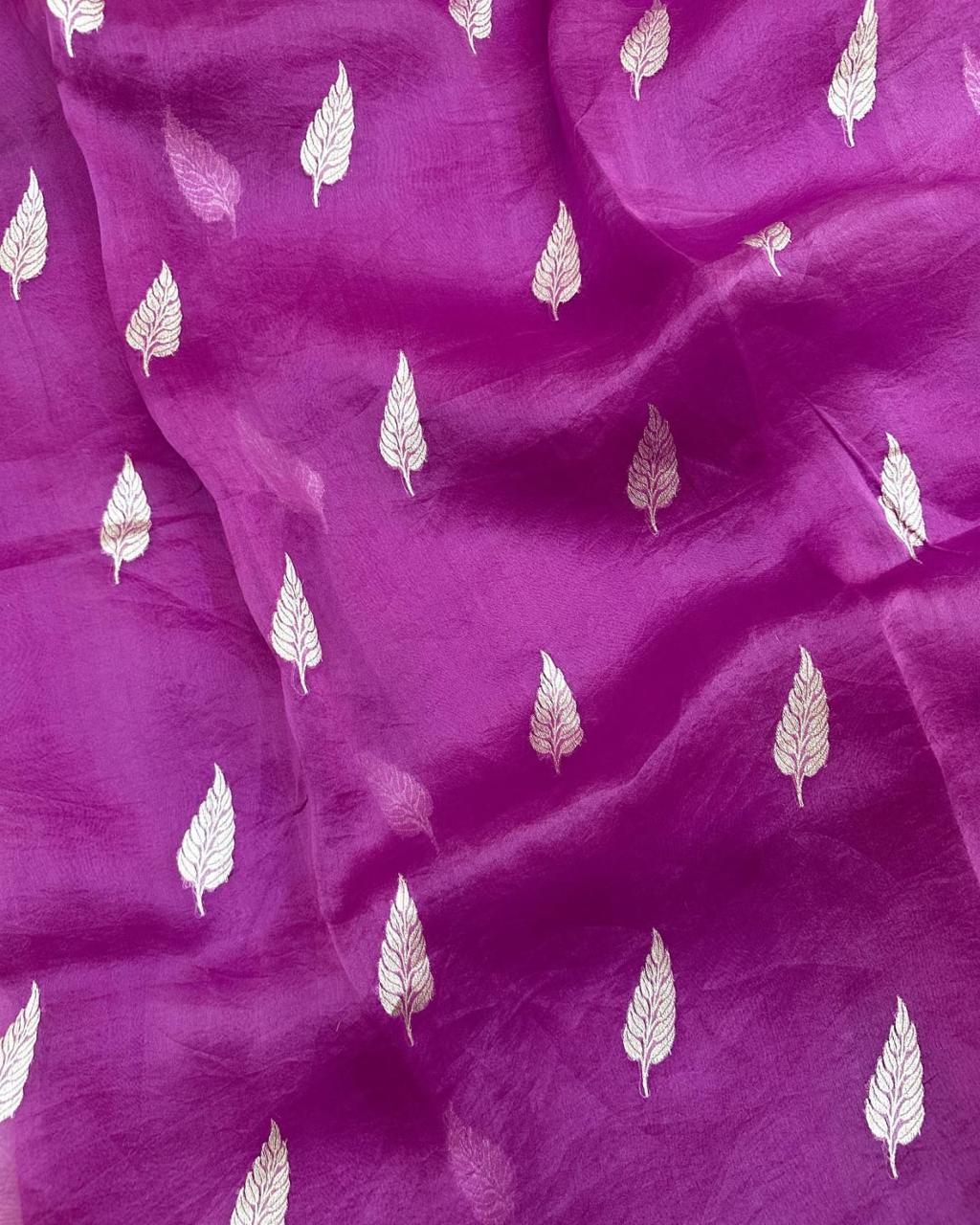 Pre-Draped Purple Kora Organza Banarasi Silk Saree