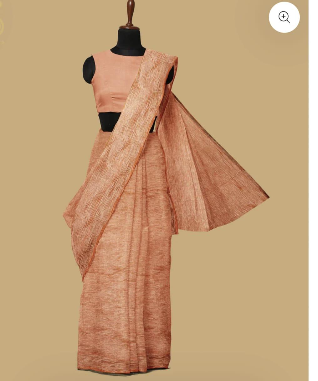 Pre-Draped Peach Crush Tissue Banarasi Silk Saree