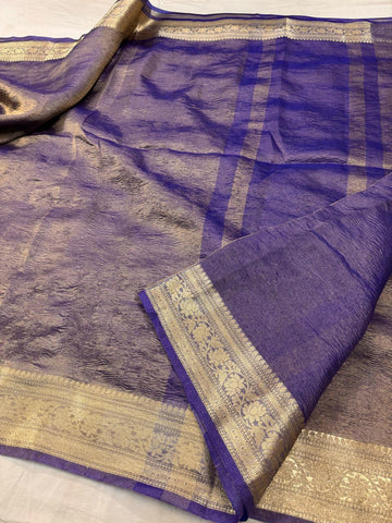 Pre-Draped Violet Crush Tissue Banarasi Silk Saree