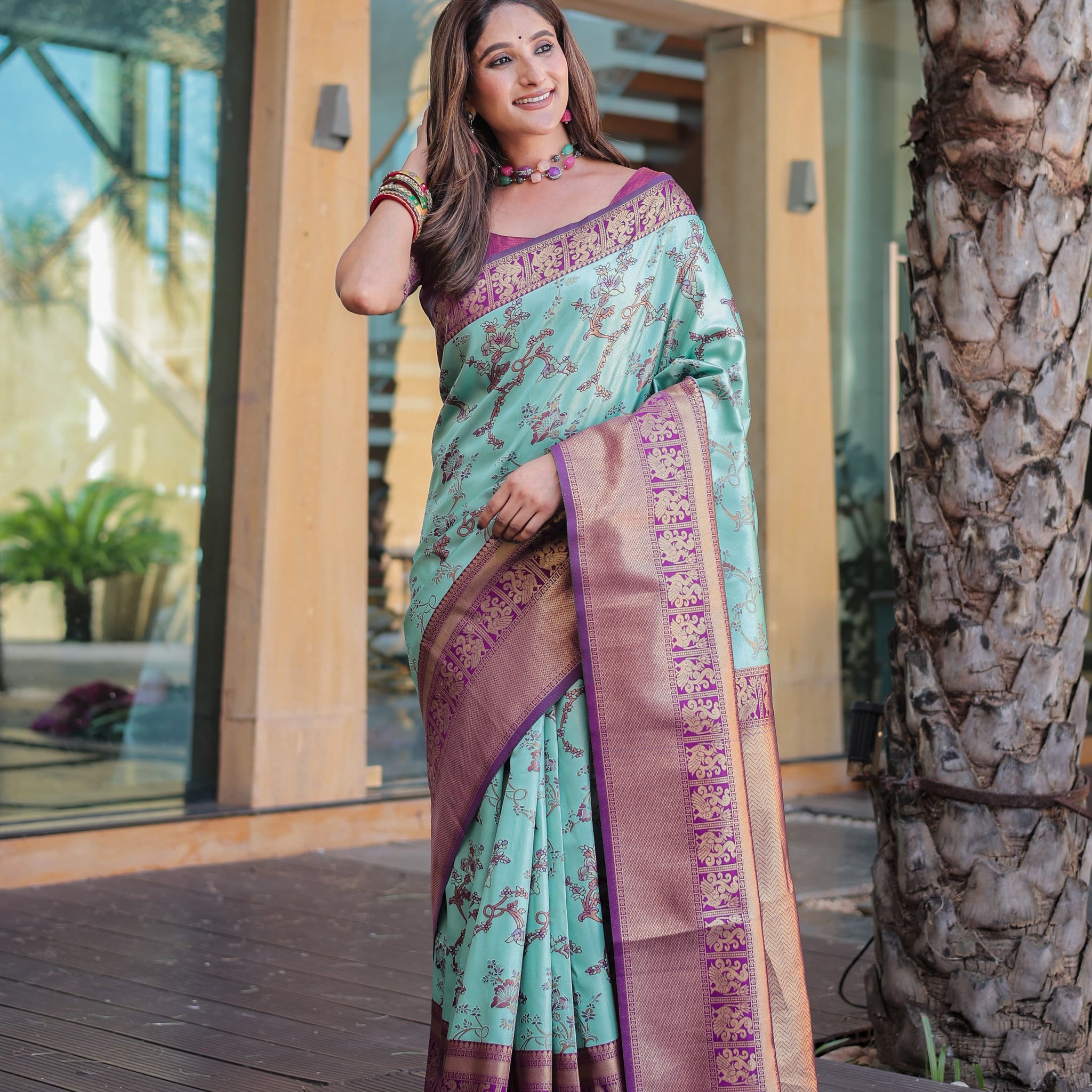 Aqua Blue Dharmavaram silk Saree