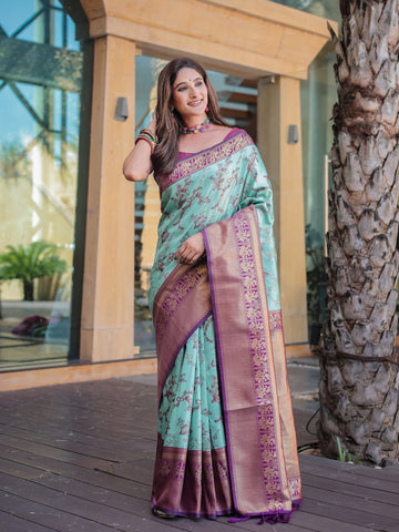 Aqua Blue Dharmavaram silk Saree