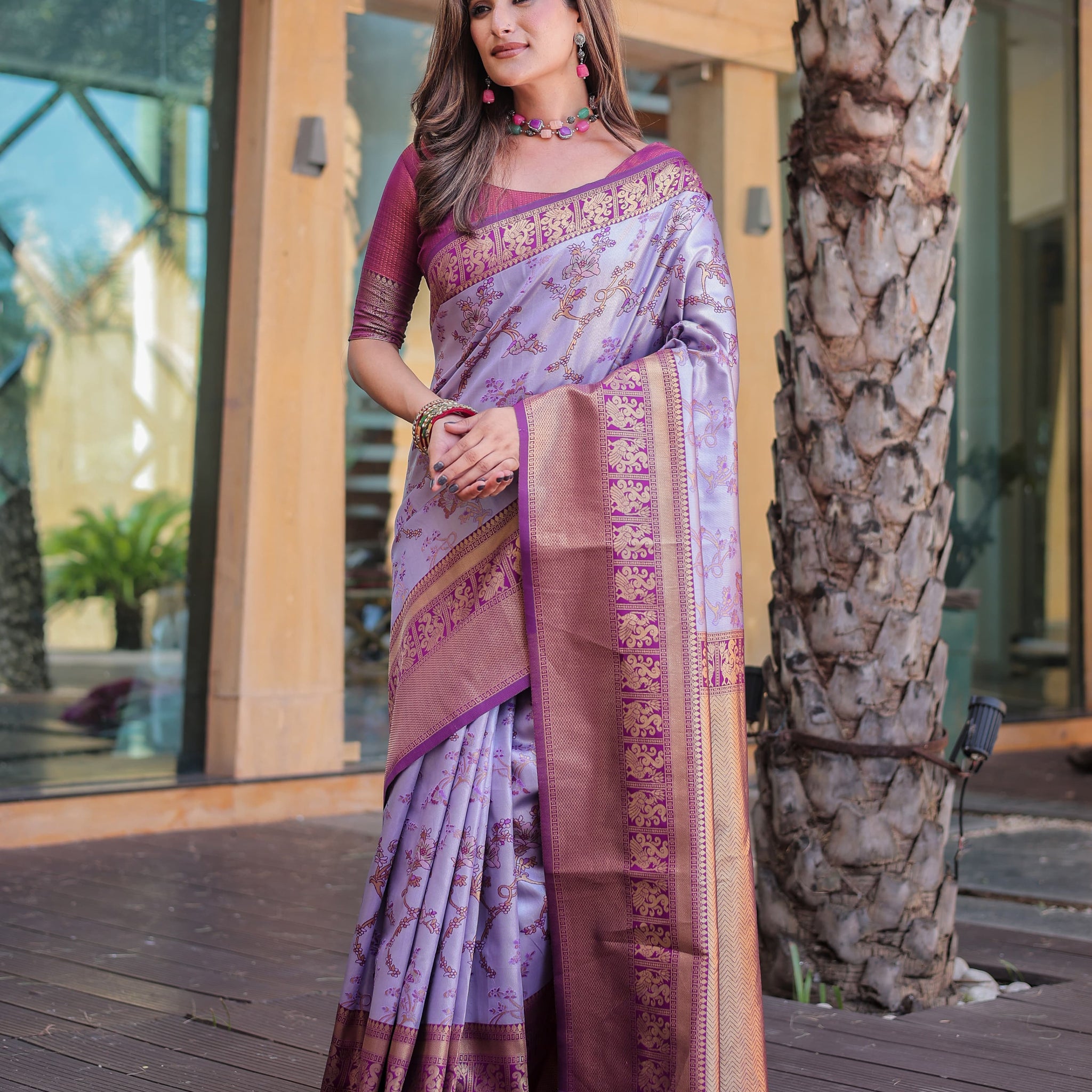 Lavender Dharmavaram silk Saree