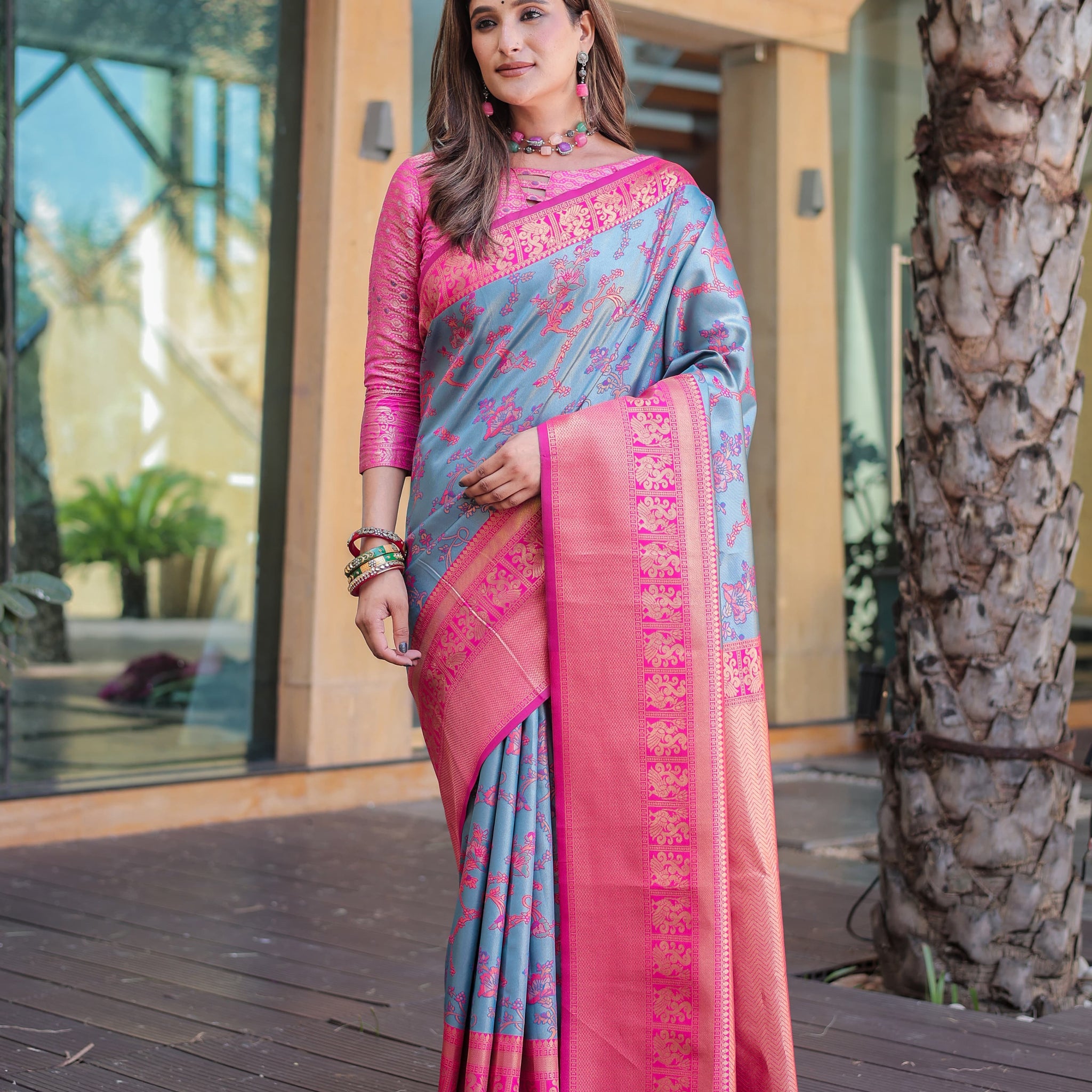 Light Blue Dharmavaram silk Saree