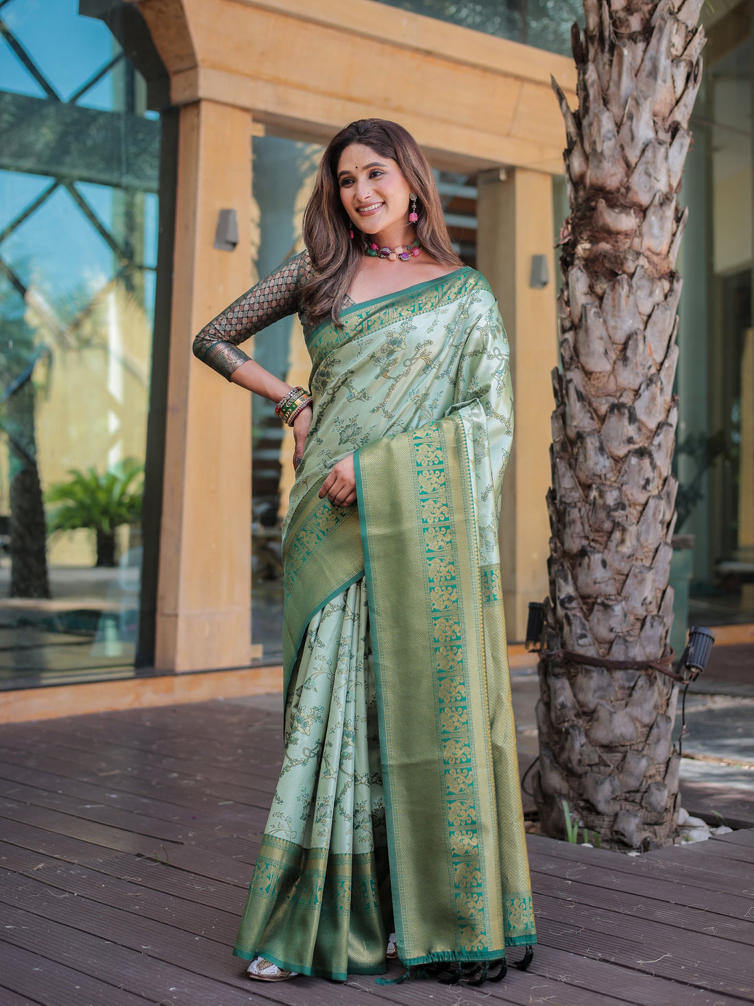 Light Green Dharmavaram silk Saree