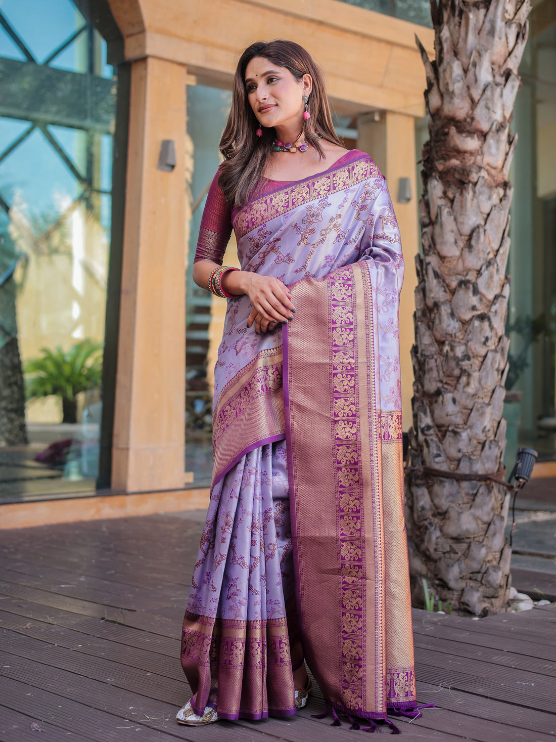 Lavender Dharmavaram silk Saree