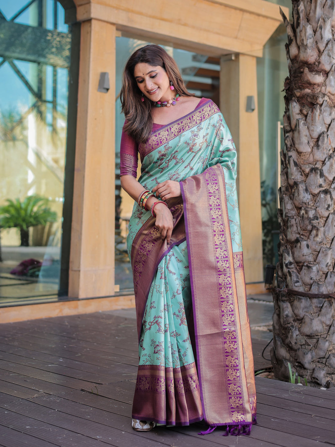 Aqua Blue Dharmavaram silk Saree